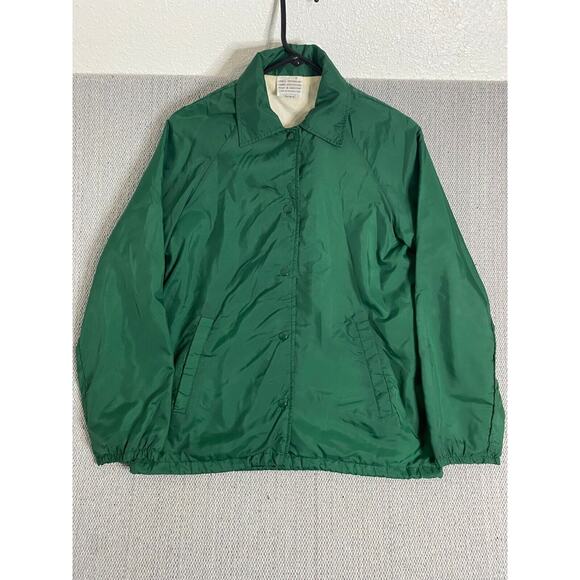Vintage Sears Windbreaker Track Jacket Men's Small Button Up Pockets Green Nylon - Picture 1 of 10